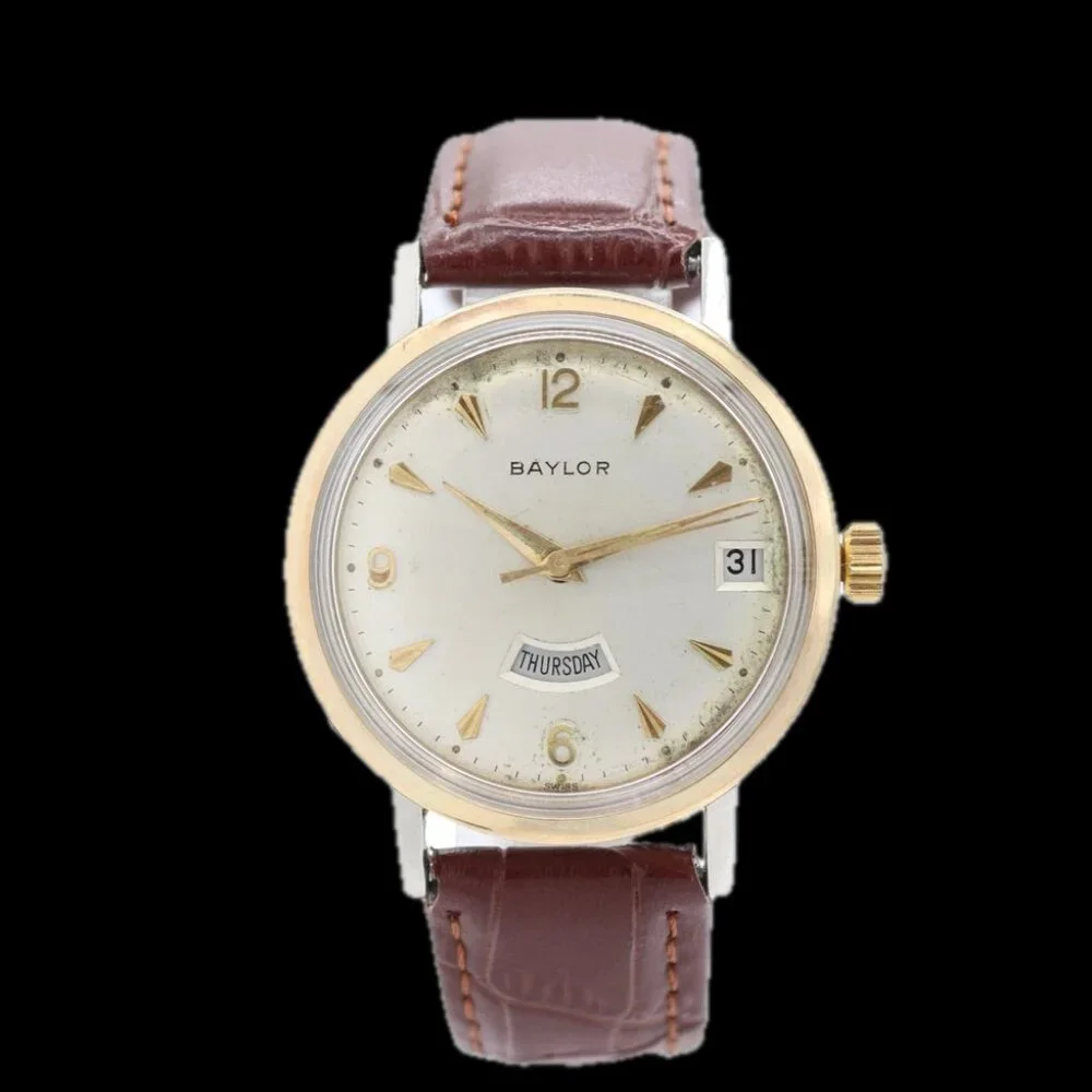 Vintage 34mm Baylor 1823 Day Date Men's Automatic Wristwatch Felsa 4006 Steel